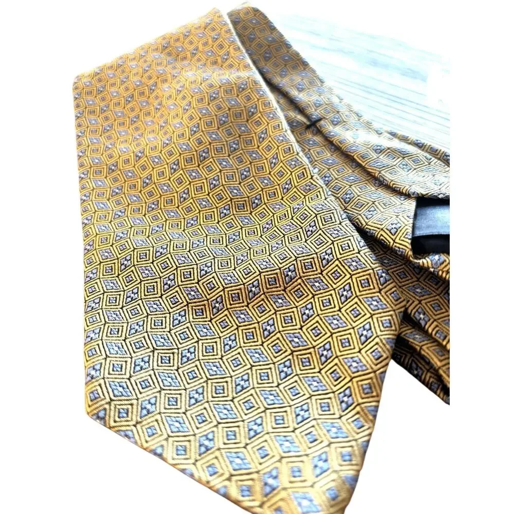 VTG Brooks Brothers Tie NWT Yellow Geometric Print 100% Italian Silk Made In USA